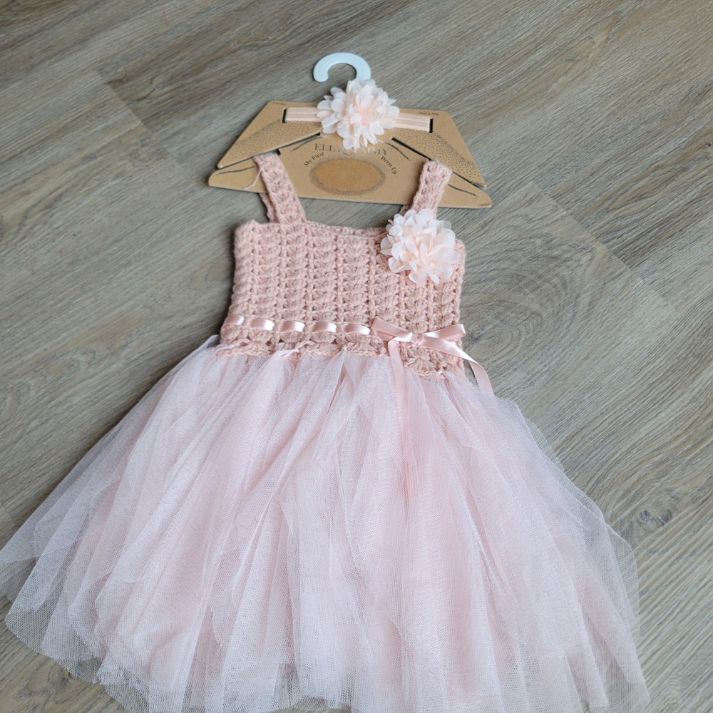Elly & Emmy‎ Girls Tutu Dress Set 6-12M Pink Crochet Tulle Whimsical Photoshoot